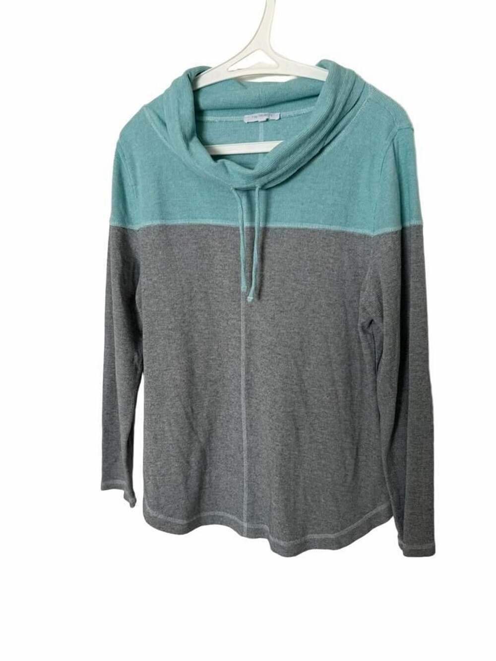 T by Talbots Cowl Neck Pullover Drawstring Color Block Thermal Top Size L